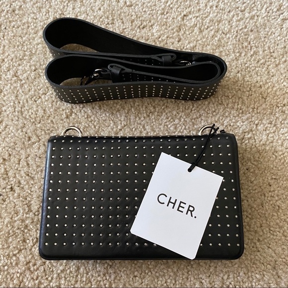 Cher Black Silver Studded Leather Handbag - Picture 1 of 7